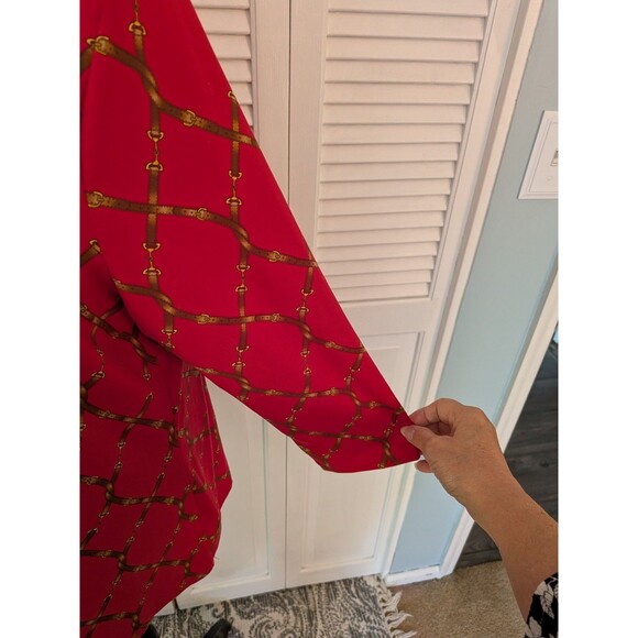 Charter Club Top Womens XL Red Brown Belts Bridle Stretch 3/4 Slve Casual Horse - Picture 4 of 10